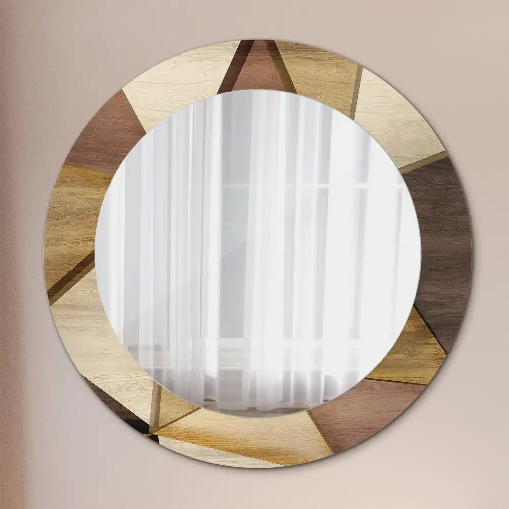 Round printed mirror Geometric Wood 3D