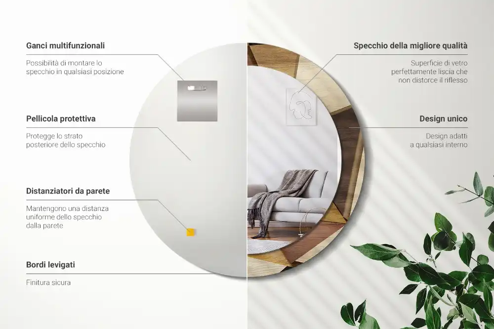 Round printed mirror Geometric Wood 3D