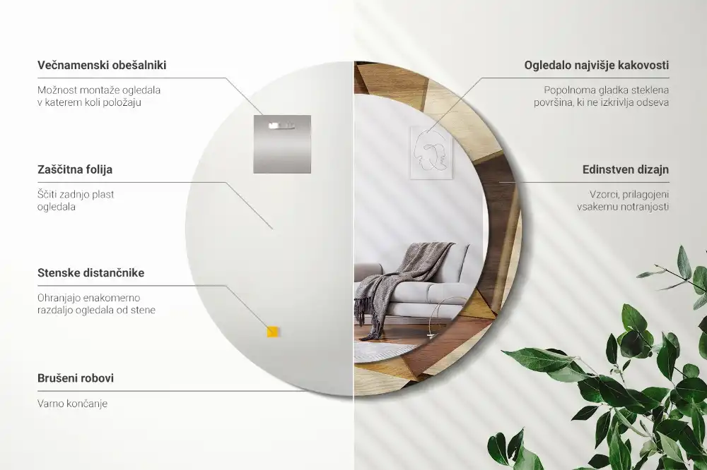 Round printed mirror Geometric Wood 3D