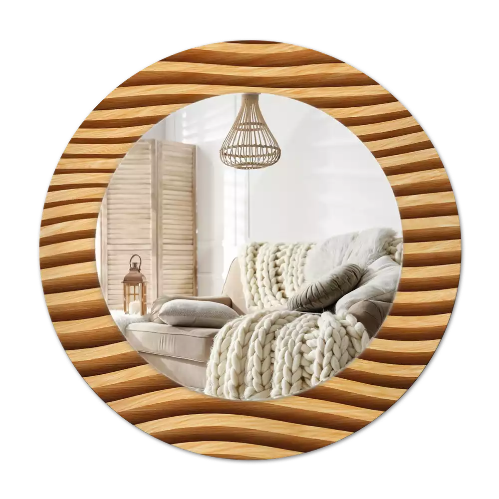 Round wall mirror decor Wooden wave