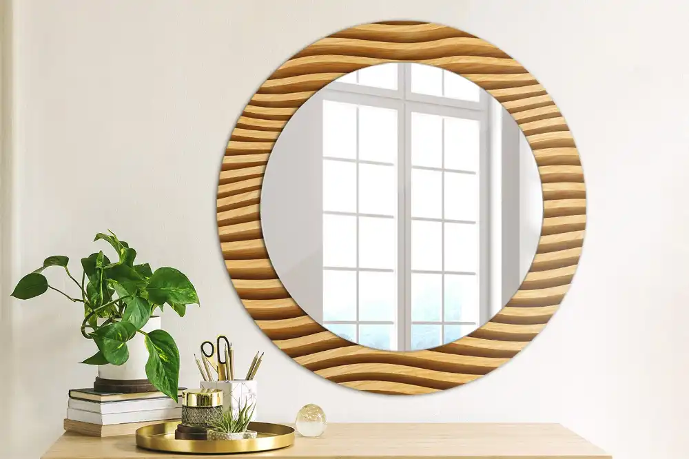 Round wall mirror decor Wooden wave