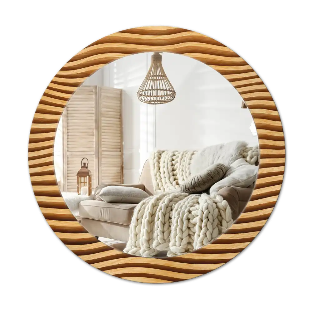 Round wall mirror decor Wooden wave