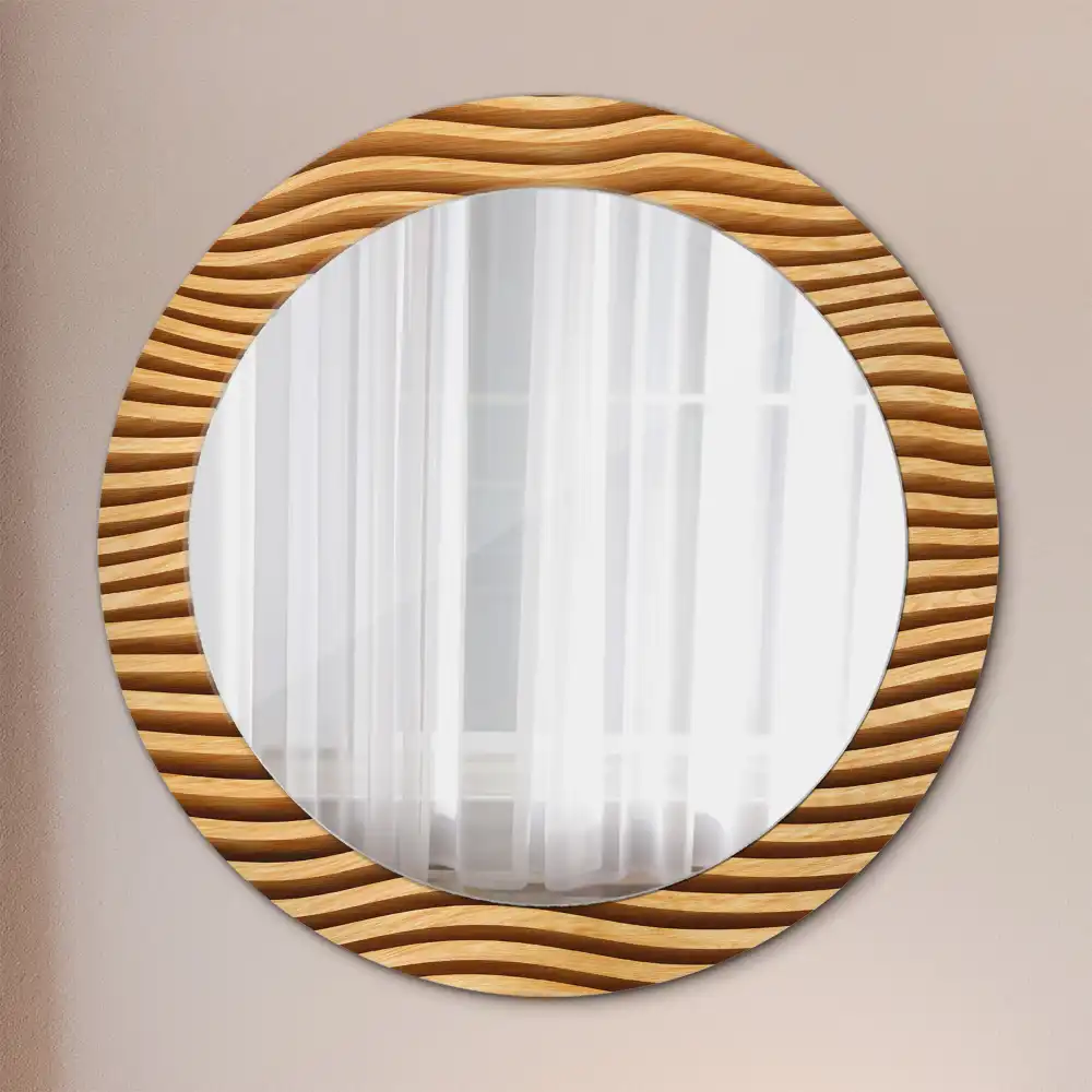 Round wall mirror decor Wooden wave