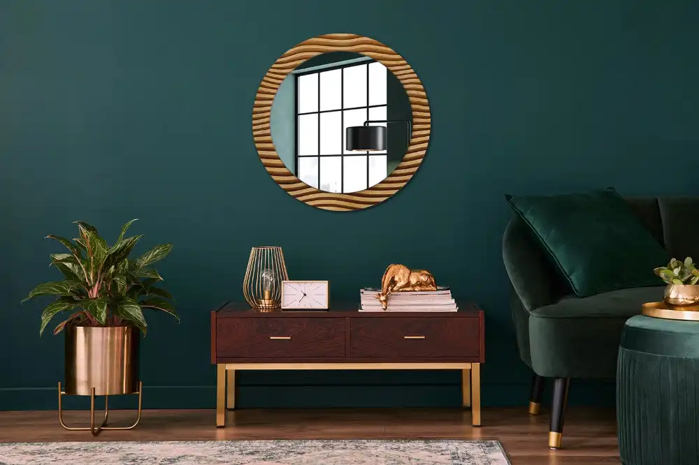 Round wall mirror decor Wooden wave