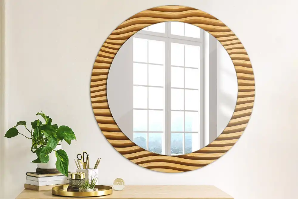 Round wall mirror decor Wooden wave