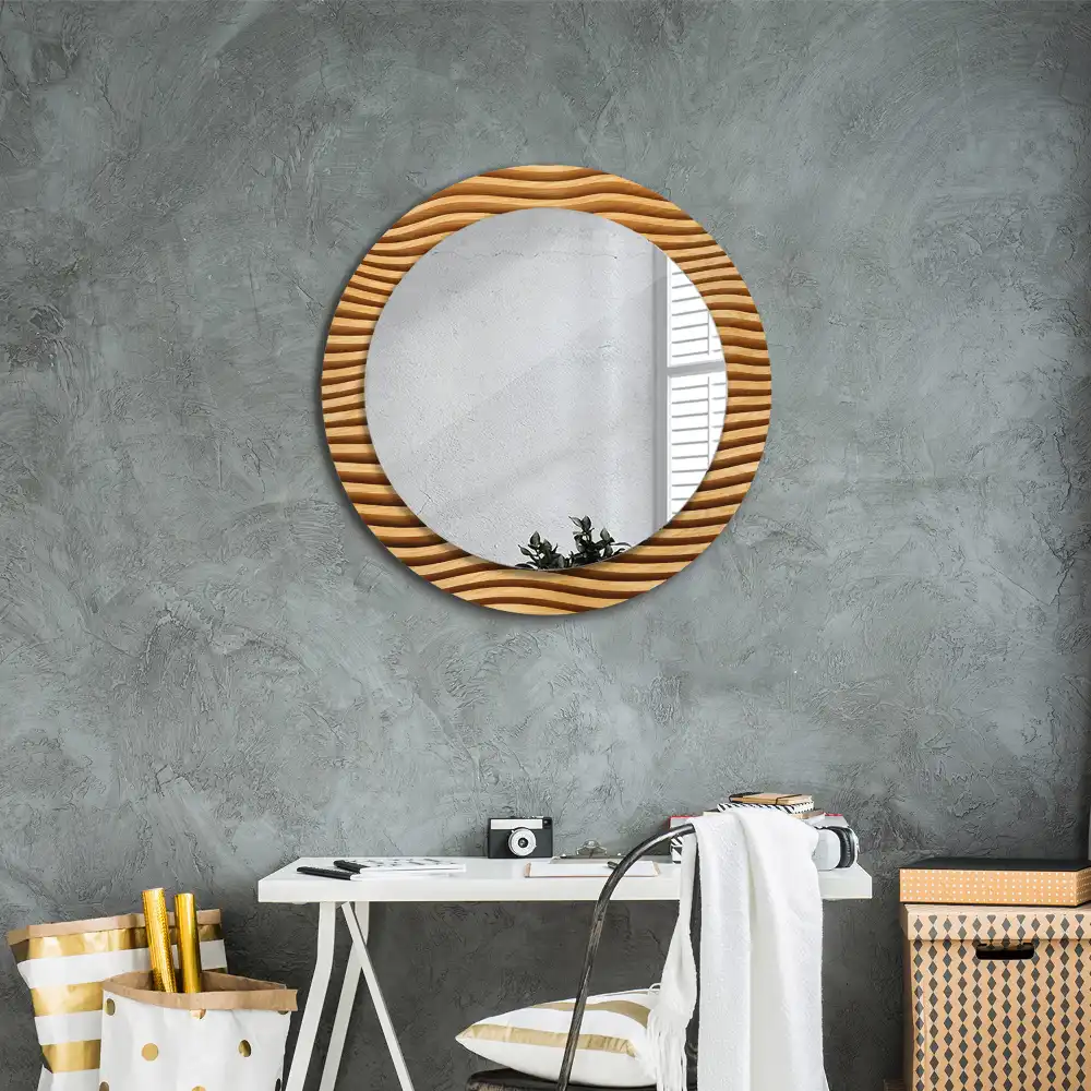 Round wall mirror decor Wooden wave