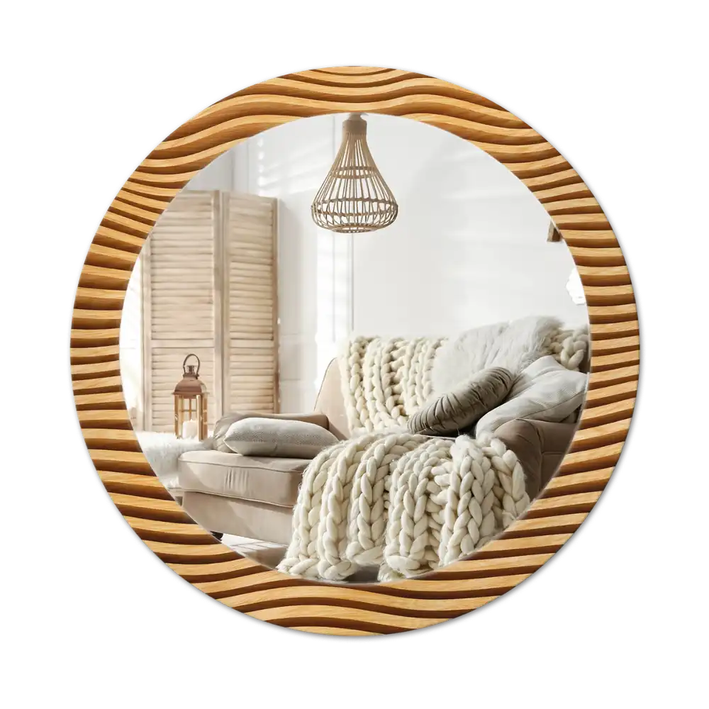 Round wall mirror decor Wooden wave