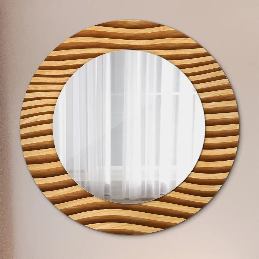 Round wall mirror decor Wooden wave