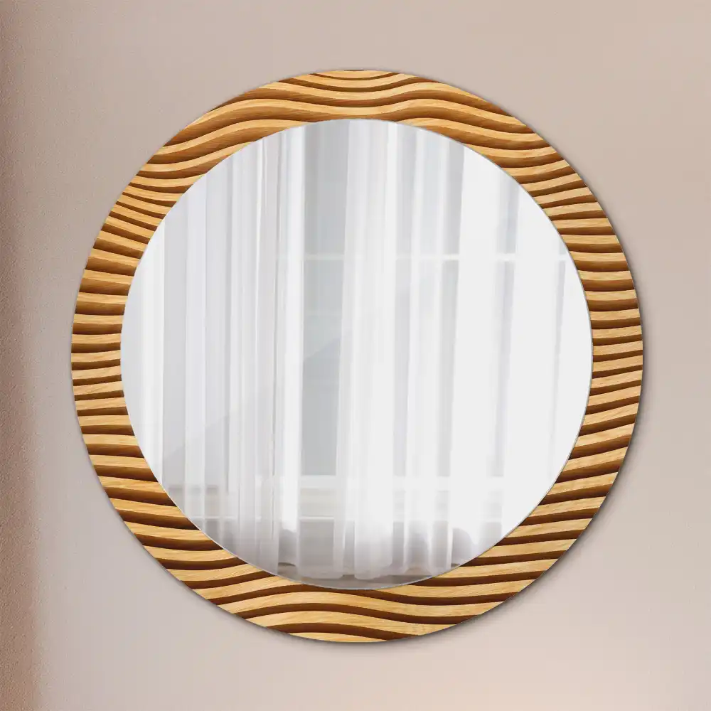 Round wall mirror decor Wooden wave