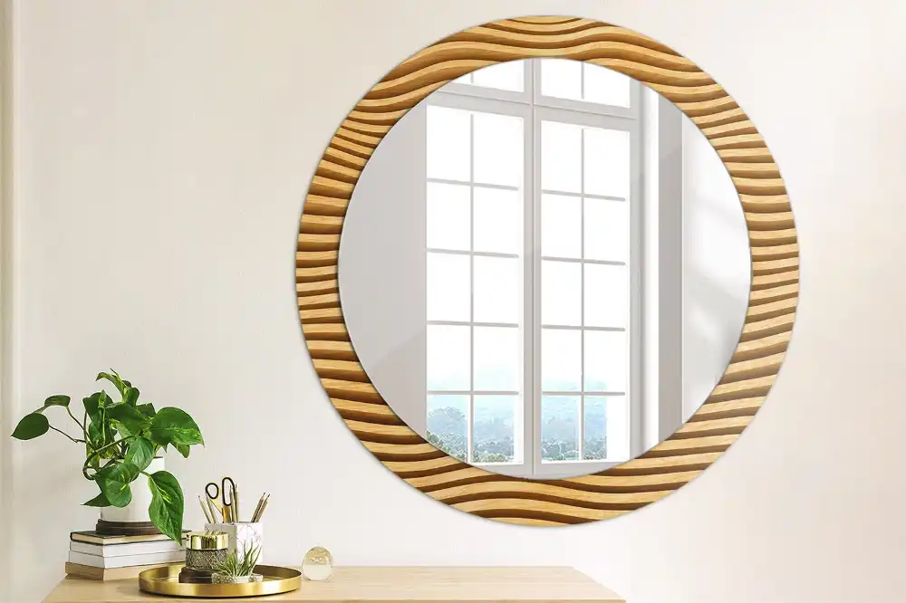 Round wall mirror decor Wooden wave