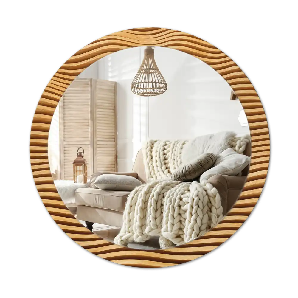 Round wall mirror decor Wooden wave