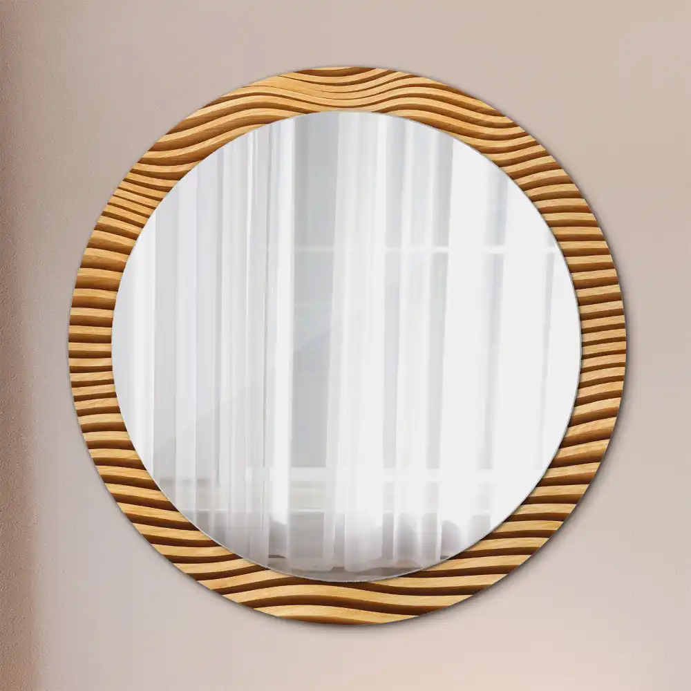 Round wall mirror decor Wooden wave