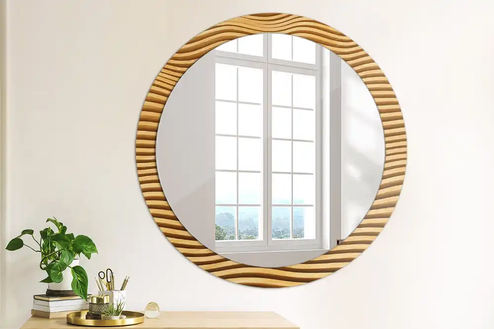 Round wall mirror decor Wooden wave