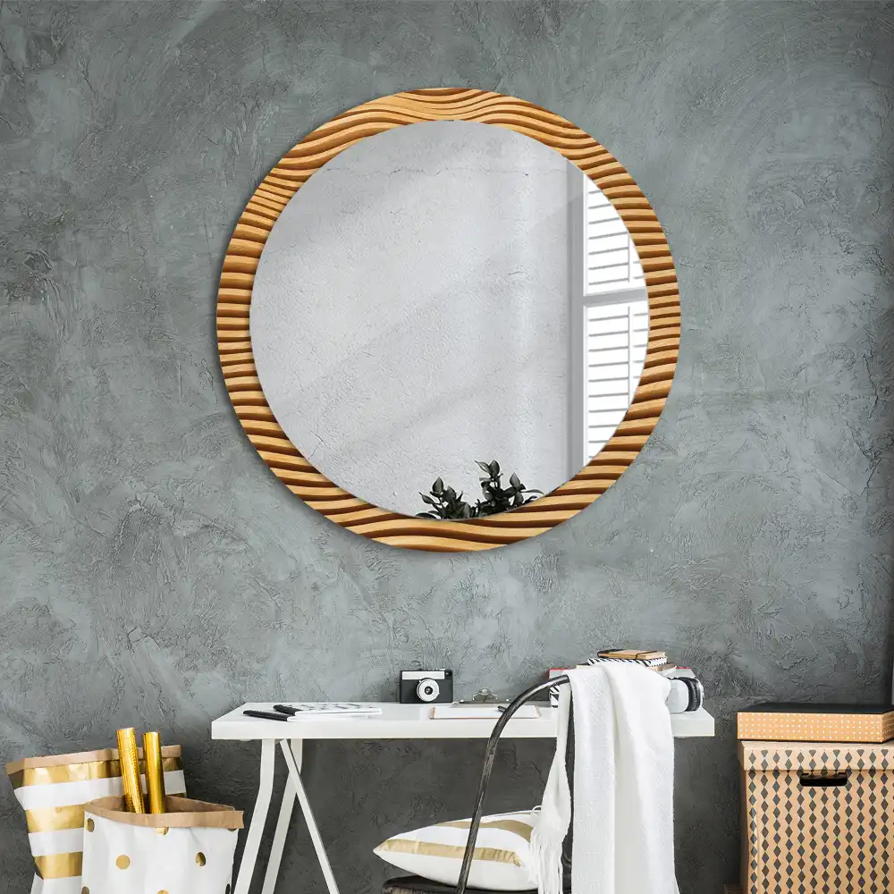 Round wall mirror decor Wooden wave