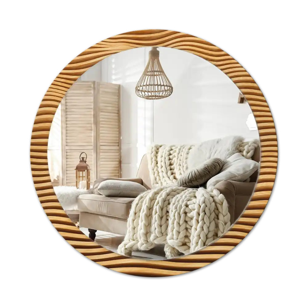 Round wall mirror decor Wooden wave