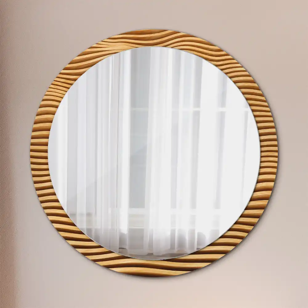 Round wall mirror decor Wooden wave