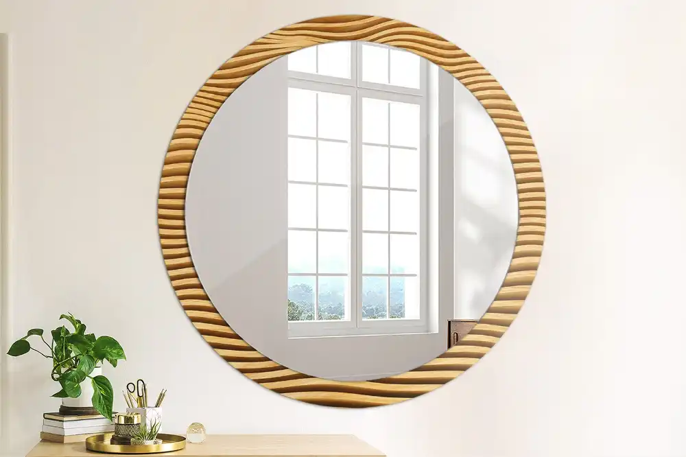 Round wall mirror decor Wooden wave