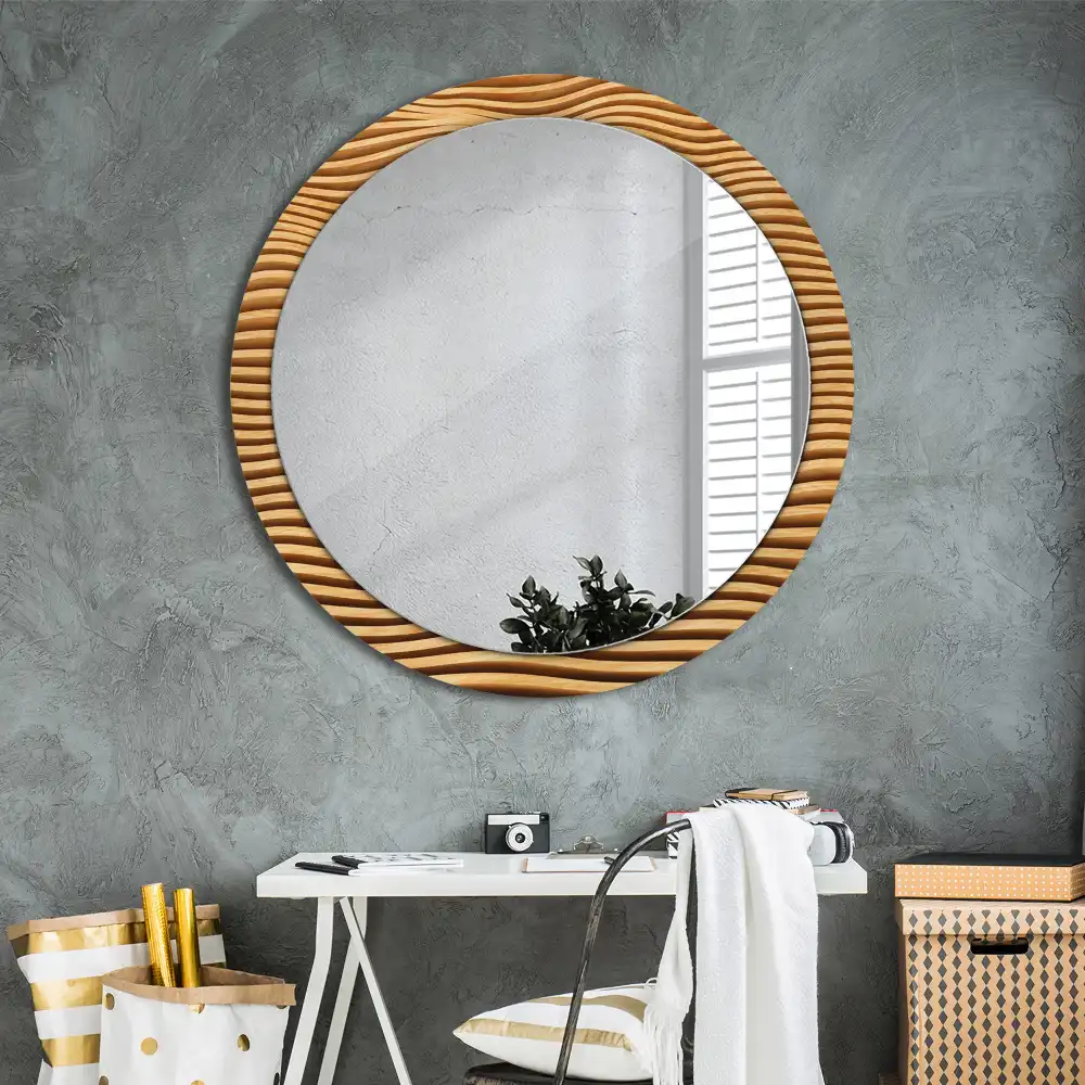 Round wall mirror decor Wooden wave