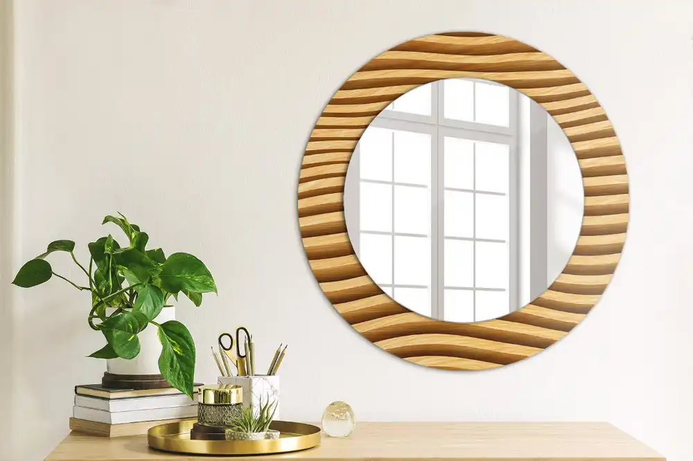 Round wall mirror decor Wooden wave