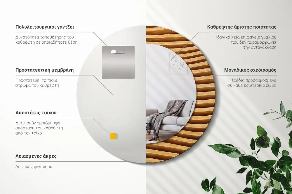 Round wall mirror decor Wooden wave