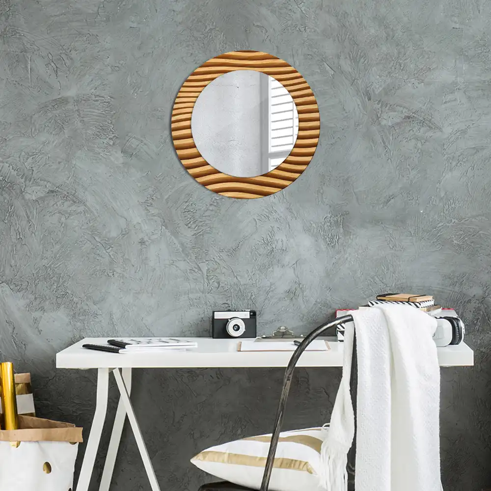 Round wall mirror decor Wooden wave