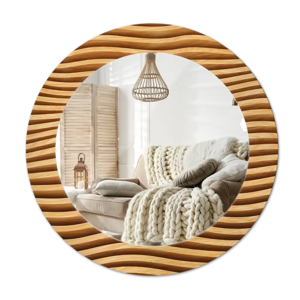 Round wall mirror decor Wooden wave