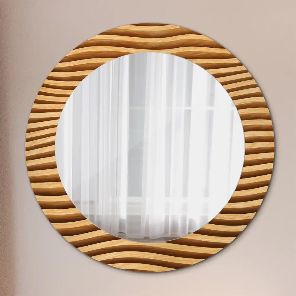 Round wall mirror decor Wooden wave
