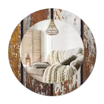 Round printed mirror Dark vintage wood