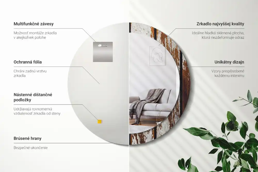 Round printed mirror Dark vintage wood