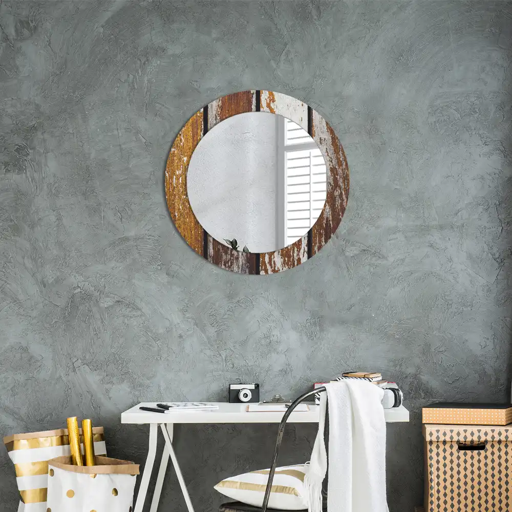 Round printed mirror Dark vintage wood