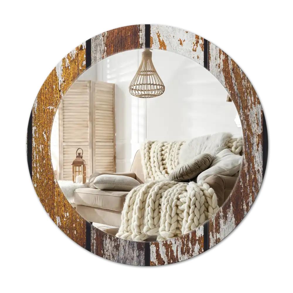 Round printed mirror Dark vintage wood