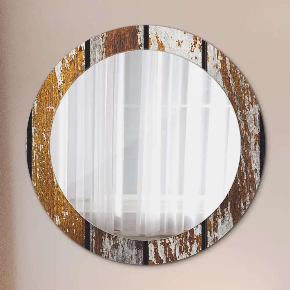 Round printed mirror Dark vintage wood