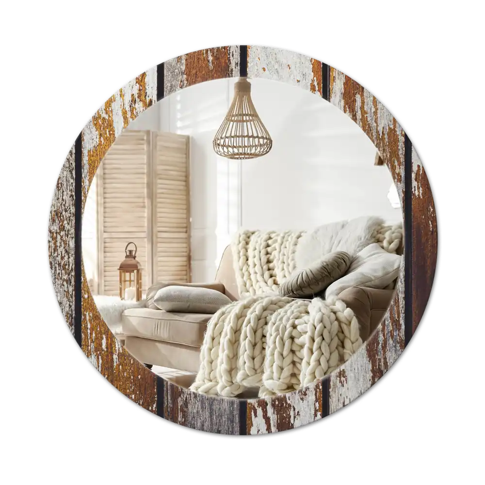 Round printed mirror Dark vintage wood