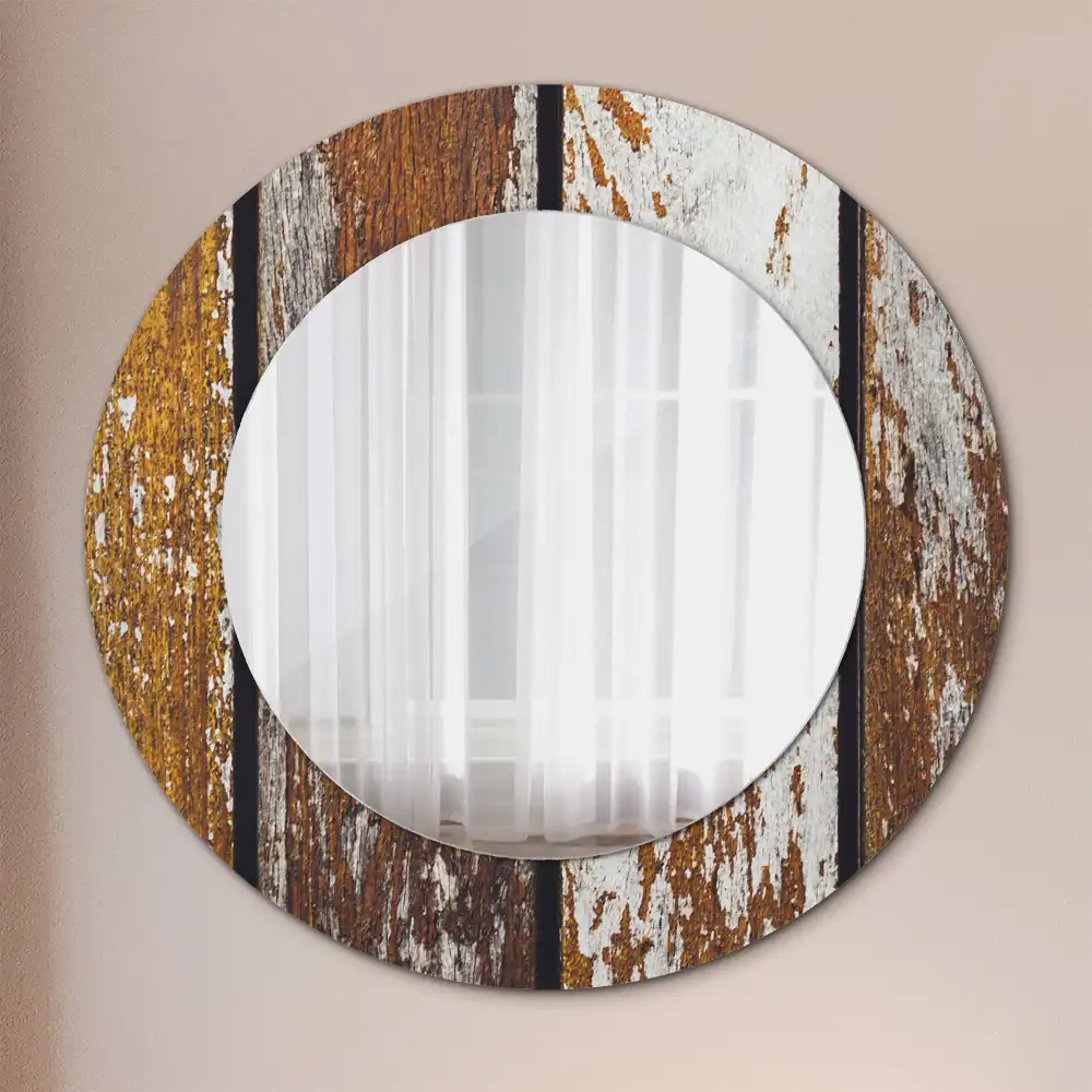 Round printed mirror Dark vintage wood