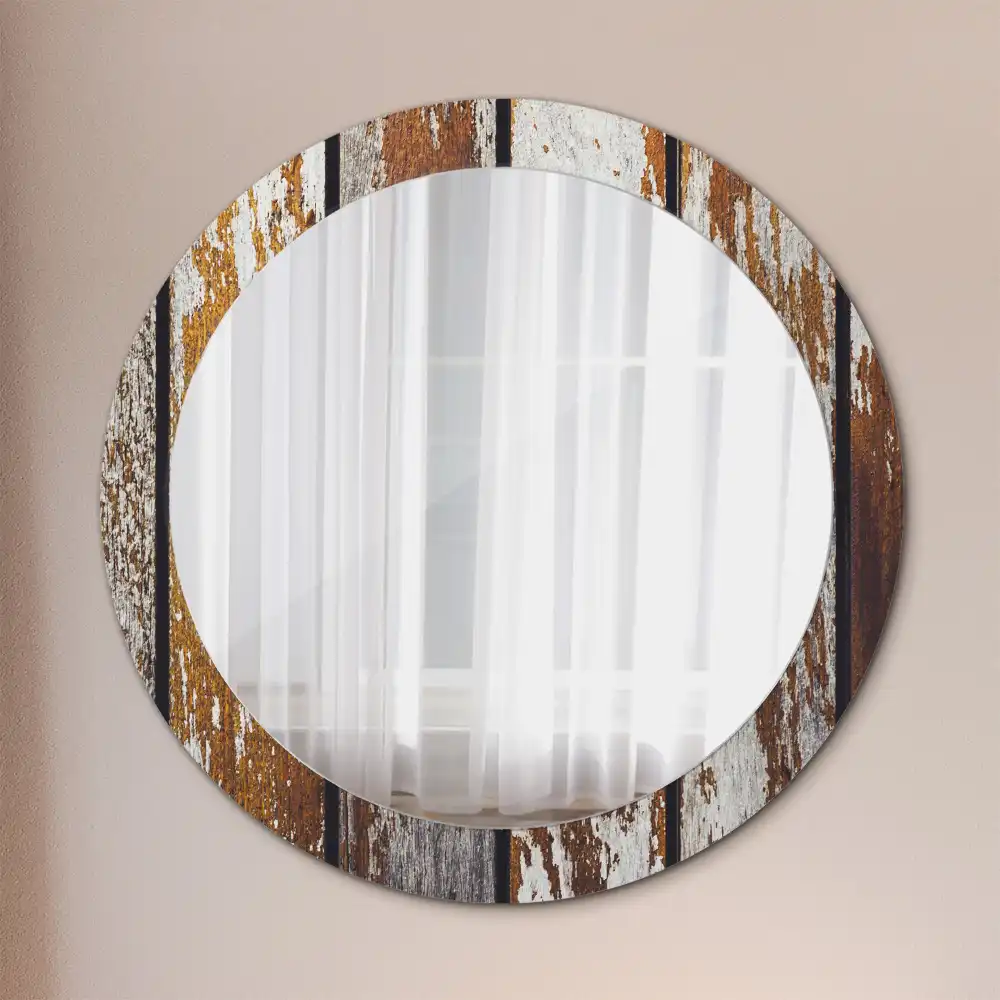 Round printed mirror Dark vintage wood