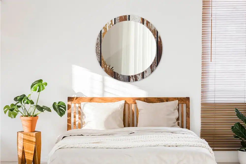 Round printed mirror Dark vintage wood