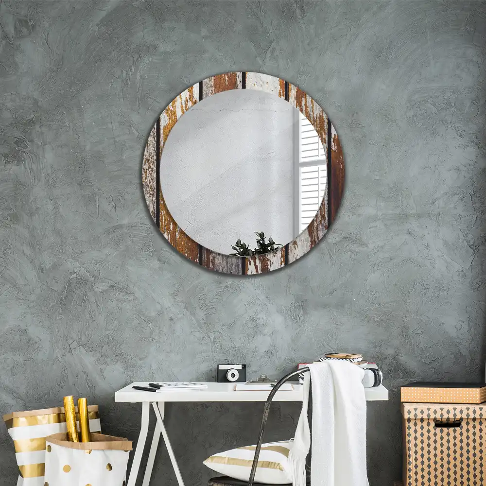 Round printed mirror Dark vintage wood