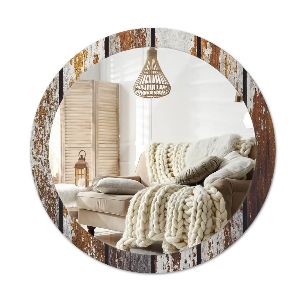 Round printed mirror Dark vintage wood
