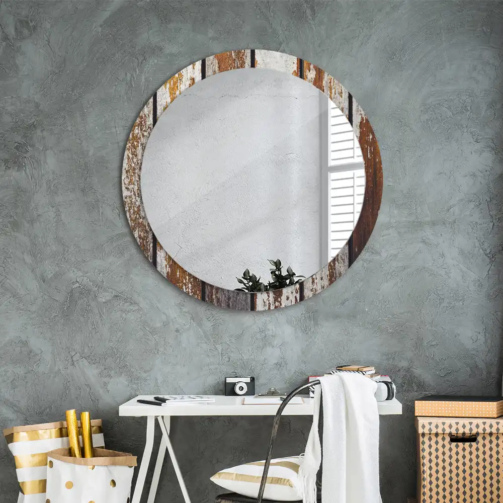 Round printed mirror Dark vintage wood