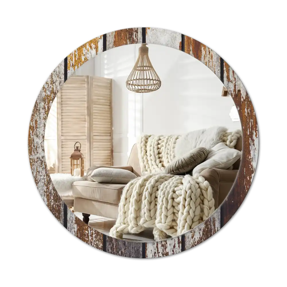 Round printed mirror Dark vintage wood