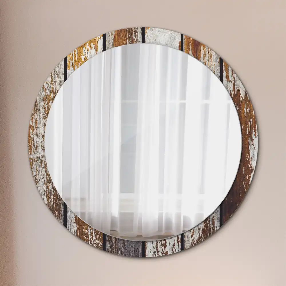 Round printed mirror Dark vintage wood