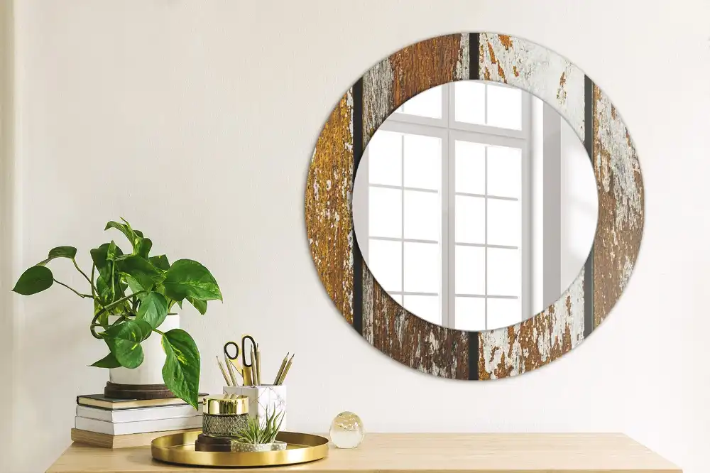 Round printed mirror Dark vintage wood