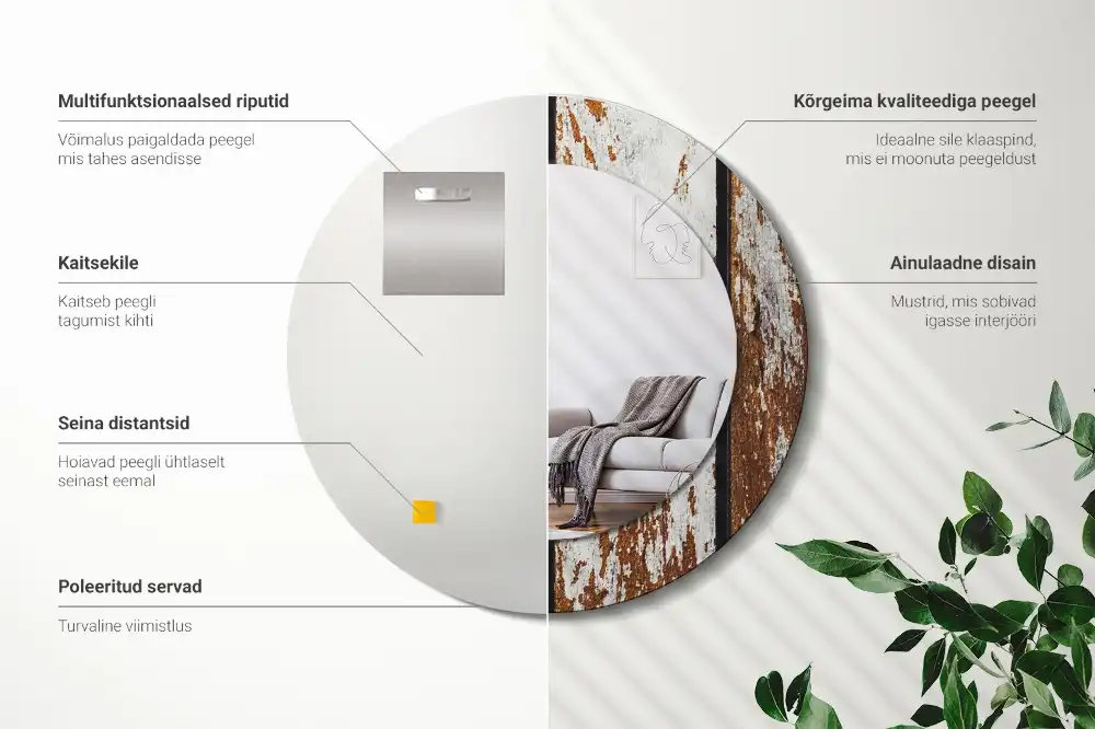 Round printed mirror Dark vintage wood