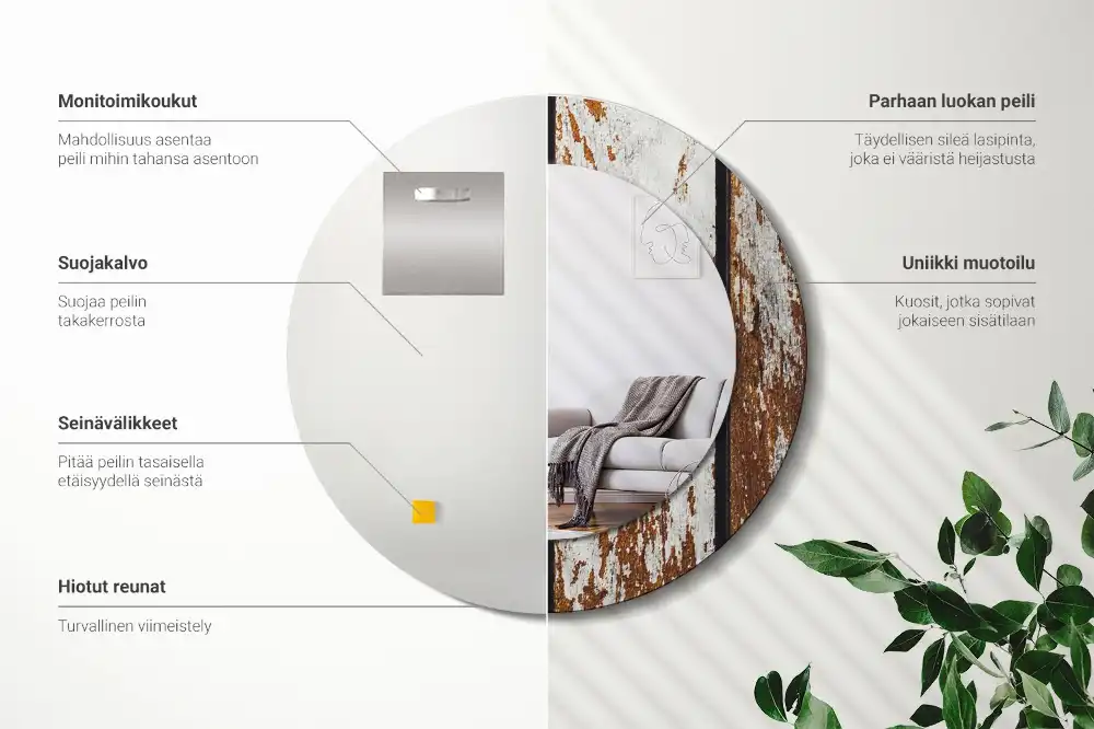 Round printed mirror Dark vintage wood