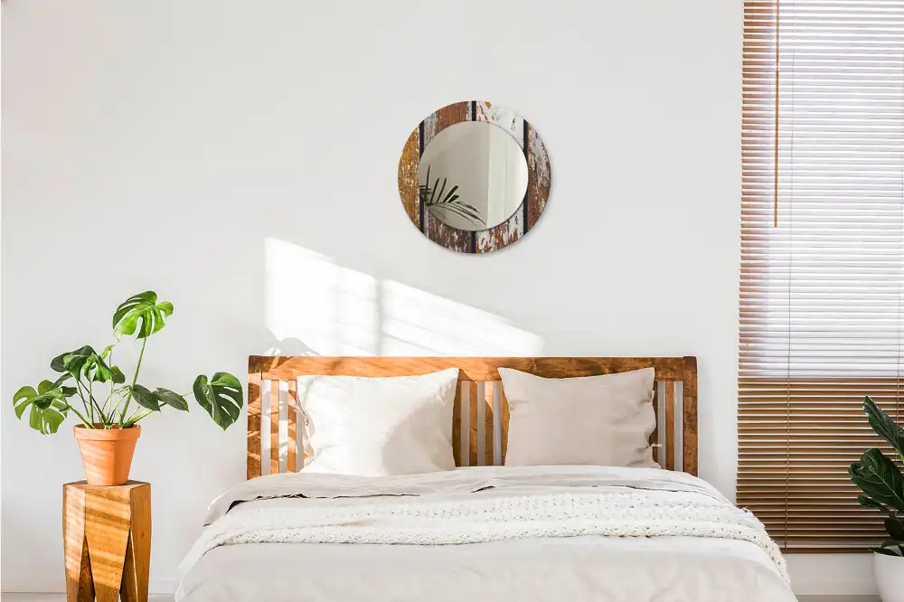 Round printed mirror Dark vintage wood