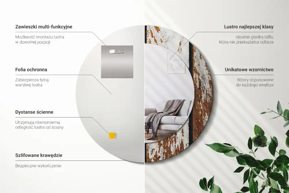 Round printed mirror Dark vintage wood