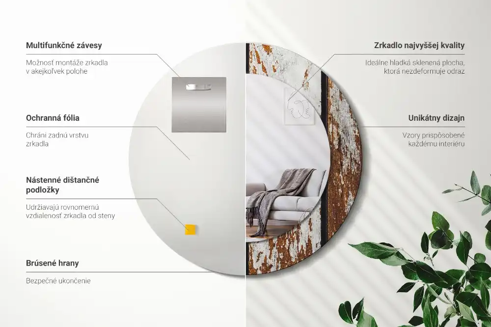 Round printed mirror Dark vintage wood