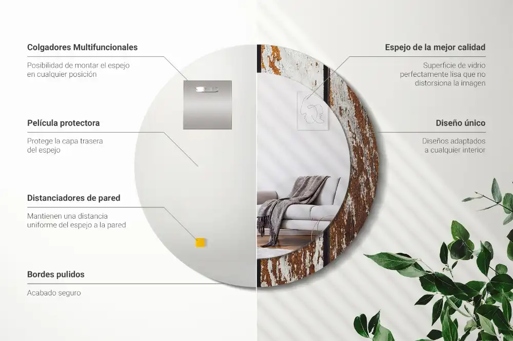 Round printed mirror Dark vintage wood