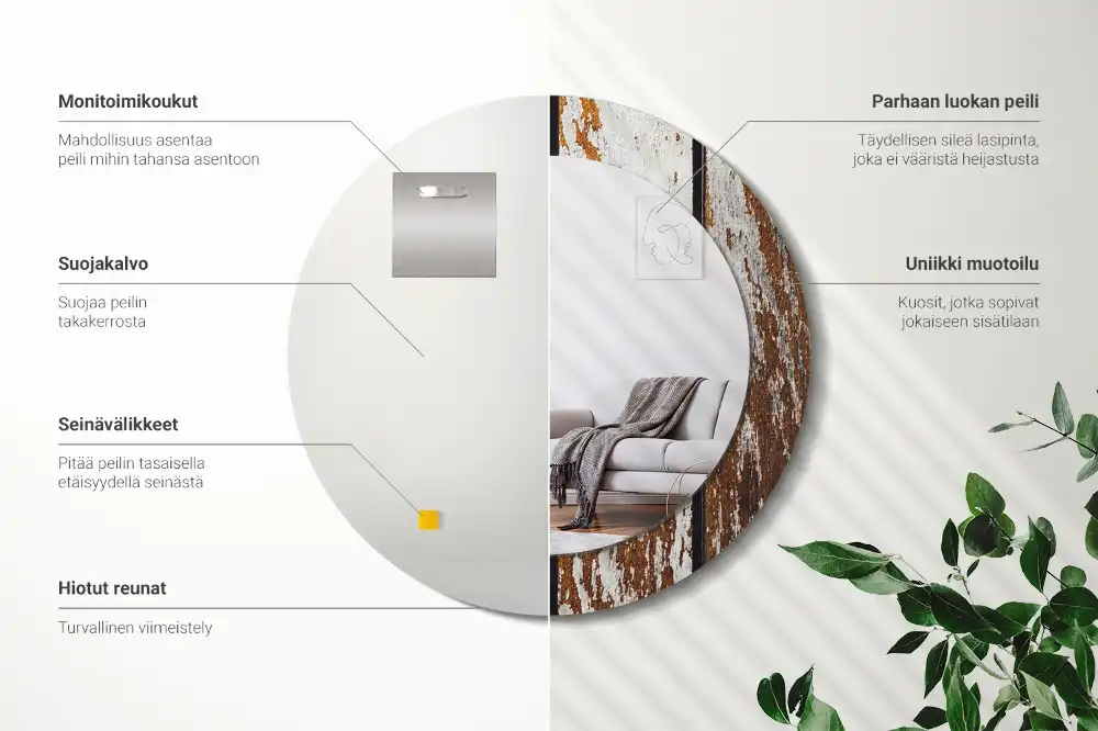 Round printed mirror Dark vintage wood