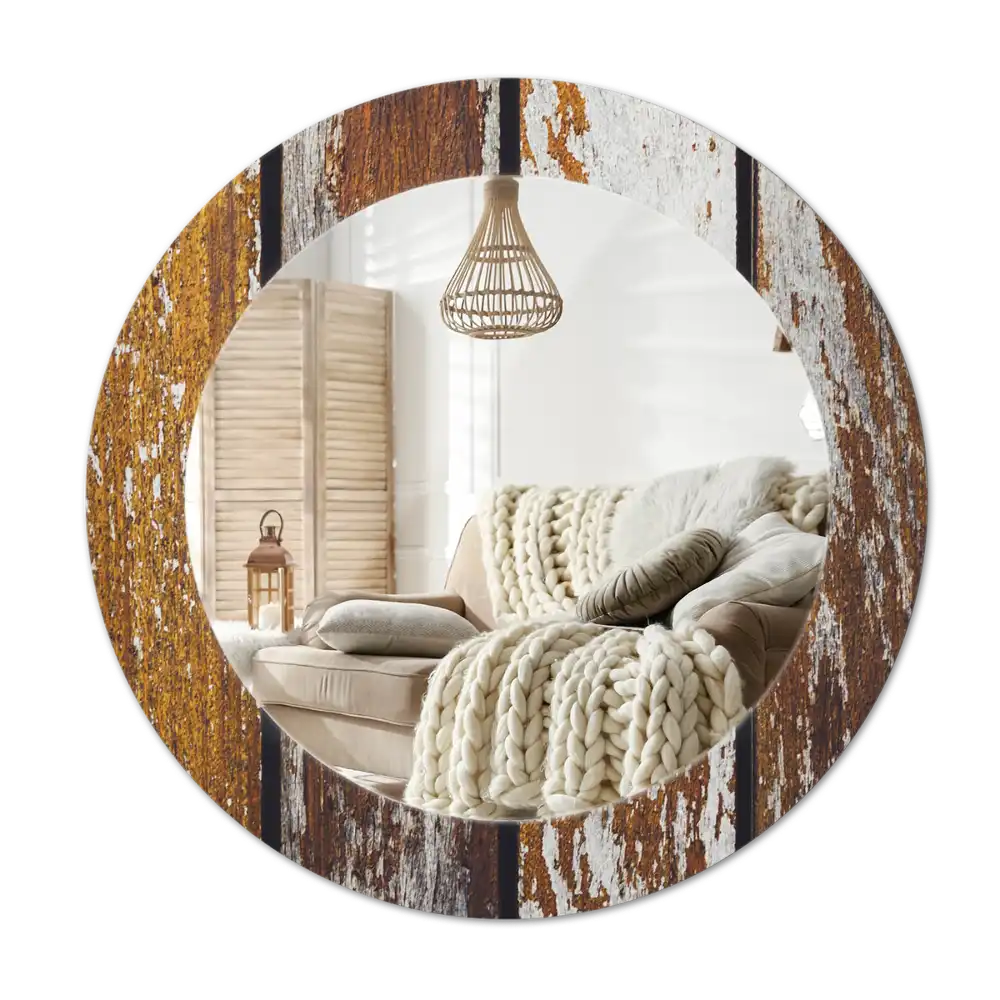 Round printed mirror Dark vintage wood